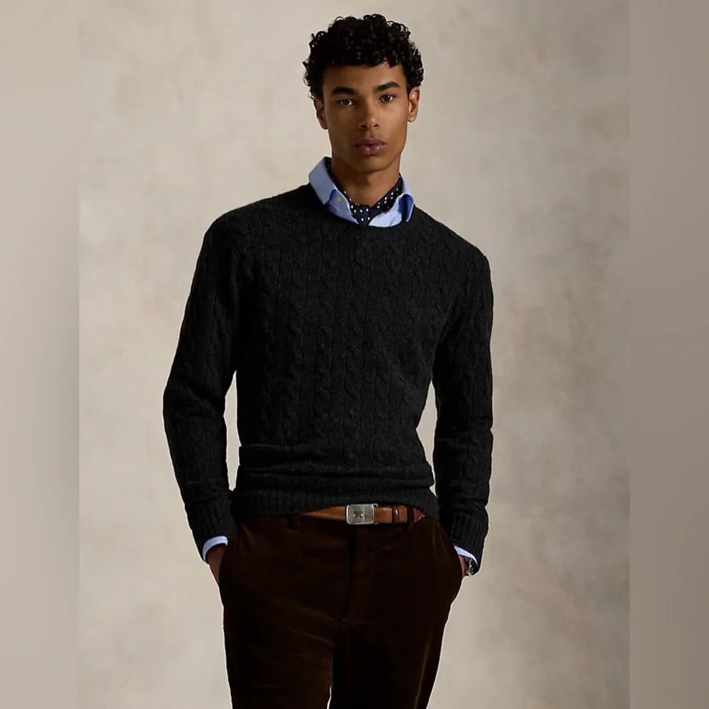 Polo Ralph Lauren Men’s Cable-Knit Wool-Cashmere Sweater Black XXL Quiet Luxury